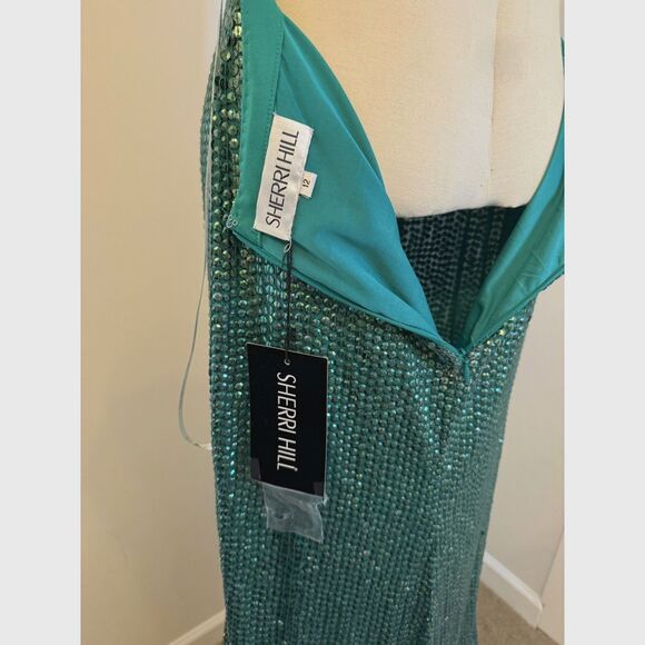 NWT Sherri Hill Emerald Green Beaded Gown - Picture 7 of 8